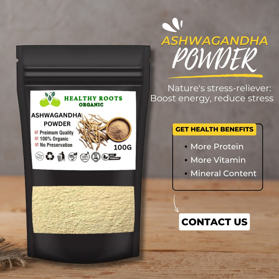 ASHWAGANDA POWDER/This versatile powder can be mixed with warm milk, tea, smoothies, or honey, or incorporated into herbal remedies. It is widely used as a natural supplement for reducing anxiety, improving stamina, and supporting hormonal balance.